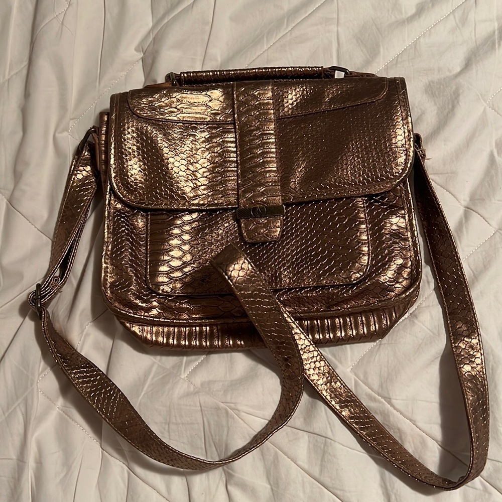 Volcom stone metallic bronze adjustable strap purse